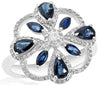 WIDE 1.55CT DIAMOND & AAA SAPPHIRE 14KT WHITE GOLD MULTI SHAPE FLOWER FUN RING