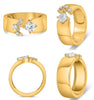 WIDE .69CT DIAMOND 14KT YELLOW GOLD 3D CUSHION & ROUND 7 STONE TENSION LOVE RING