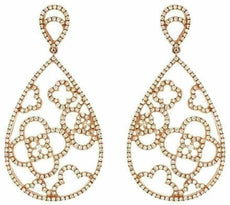 ESTATE EXTRA LARGE 1.85CT DIAMOND 14KT ROSE GOLD TEAR DROP OPEN FLOWER EARRINGS