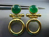 ESTATE GREEN AGATE 14K YELLOW GOLD 3D HANDCRAFTED CIRCLE OF LIFE EARRINGS #25291