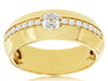 ESTATE WIDE .66CT DIAMOND 14KT YELLOW GOLD 3D ASSCHER CUT & ROUND MEN'S RING