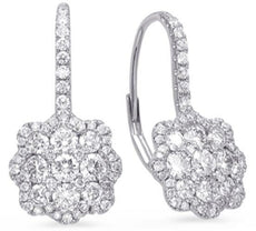 1.55CT DIAMOND 14KT WHITE GOLD FLOWER CLUSTER INVISIBLE SQUARE HANGING EARRINGS