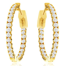 1.0CT DIAMOND 14KT YELLOW GOLD 3D ROUND CLASSIC INSIDE OUT HOOP HANGING EARRINGS