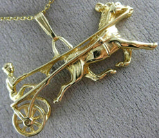 ANTIQUE LARGE 14KT YELLOW GOLD 3D FILIGREE HORSE RIDER RACING PENDANT #19848