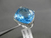 ESTATE EXTRA LARGE 13.98CT DIAMOND & AAA BLUE TOPAZ 14K WHITE GOLD FILIGREE RING