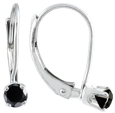 ESTATE .23CT BLACK DIAMOND 14KT WHITE GOLD SOLITAIRE LEVERBACK HANGING EARRINGS
