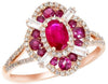 WIDE 1.37CT DIAMOND & AAA RUBY 14KT ROSE GOLD 3D MULTI SHAPE FLOWER FUN RING