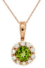 1.05CT DIAMOND & AAA PERIDOT 14K ROSE GOLD 3D ROUND HALO FLOWER FLOATING PENDANT