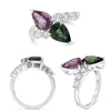 WIDE 4.45CT DIAMOND & AAA PINK & GREEN SAPPHIRE 18KT WHITE GOLD PEAR SHAPE RING