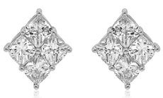 2.67CT DIAMOND 18KT WHITE GOLD CUSHION CUT INVISIBLE SQUARE GEOMETRICAL EARRINGS