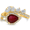 LARGE 2.02CT DIAMOND AAA RUBY 14KT YELLOW GOLD PEAR SHAPE FLORAL ENGAGEMENT RING