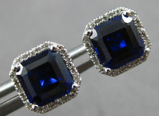 2.49CT DIAMOND & AAA SAPPHIRE 14KT WHITE GOLD EMERALD CUT & ROUND STUD EARRINGS