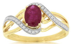 1.0CT DIAMOND & AAA RUBY 14K 2 TONE GOLD OVAL & ROUND CRISS CROSS LOVE KNOT RING