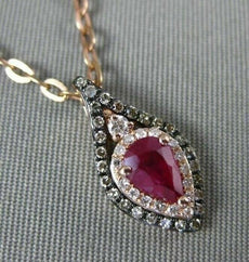 ESTATE .66CT DIAMOND & AAA RUBY 14KT ROSE GOLD 3D TEAR DROP FLOATING PENDANT