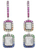 1.49CT DIAMOND & AAA MULTI COLOR SAPPHIRE 14KT WHITE GOLD DOUBLE SQUARE EARRINGS