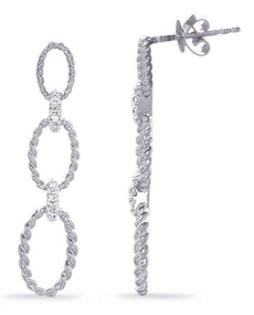 .09CT DIAMOND 14K WHITE GOLD OPEN OVAL LOVE KNOT GRADUATING FUN HANGING EARRINGS