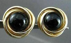 ESTATE LARGE 14KT YELLOW GOLD AAA ONYX CIRCULAR CLIP ON EARRINGS UNIQUE! #22547