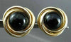 ESTATE LARGE 14KT YELLOW GOLD AAA ONYX CIRCULAR CLIP ON EARRINGS UNIQUE! #22547