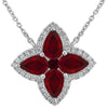 1.93CT DIAMOND & AAA RUBY 14KT WHITE GOLD PEAR SHAPE FLOWER ADJUSTABLE NECKLACE