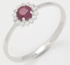 ESTATE .45CT DIAMOND & AAA RUBY 14KT WHITE GOLD ROUND FLOWER SOLITAIRE LOVE RING