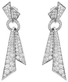 LARGE 4.92CT DIAMOND 14KT WHITE GOLD TRIANGULAR CIRCLE OF LIFE HANGING EARRINGS