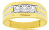 ESTATE WIDE .50CT DIAMOND 14KT YELLOW GOLD 3 STONE MATTE & SHINY ROUND MENS RING