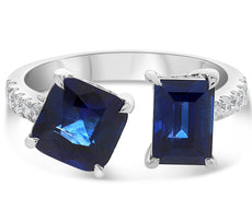LARGE 4.06CT DIAMOND & AAA SAPPHIRE 18KT WHITE GOLD DOUBLE SOLITAIRE LOVE RING