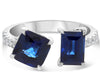 LARGE 4.06CT DIAMOND & AAA SAPPHIRE 18KT WHITE GOLD DOUBLE SOLITAIRE LOVE RING