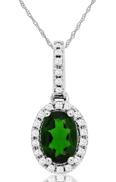 1.07CT DIAMOND & AAA RUSSALITE 14K WHITE GOLD OVAL & ROUND HALO FLOATING PENDANT
