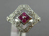 ESTATE WIDE .51CT DIAMOND & AAA RUBY 14KT WHITE GOLD OPEN ROUND HEXAGON FUN RING