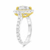 GIA LARGE 3.97CT WHITE & FANCY YELLOW DIAMOND 18KT 2 TONE GOLD ENGAGEMENT RING