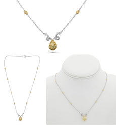 1.73CT WHITE & FANCY YELLOW DIAMOND 18KT TWO TONE GOLD 3D TEAR DROP FUN NECKLACE
