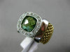 ESTATE LARGE 3.16CT DIAMOND & AAA GREEN AMETHYST 14KT 2 TONE GOLD 3D SQUARE RING