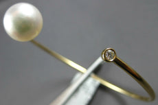 .06CT DIAMOND & AAA SOUTH SEA PEARL 14K YELLOW GOLD FLEXIBLE FUN BANGLE BRACELET
