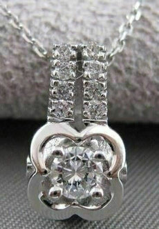 ANTIQUE .48CTW DIAMOND SOLITARE 14KT WHITE GOLD SLIDE PENDANT + CHAIN VVS #15021