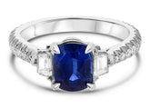2.84CT DIAMOND & AAA SAPPHIRE PLATINUM 3D CUSHION SEMI ETETNITY ENGAGEMENT RING