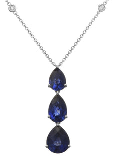 10.66CT DIAMOND & AAA SAPPHIRE 18K WHITE GOLD PEAR SHAPE & ROUND LARIAT NECKLACE