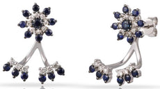 ESTATE 1.27CT DIAMOND & AAA SAPPHIRE 14KT WHITE GOLD FLOWER FUN HANGING EARRINGS