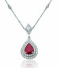 ESTATE 2.10CT DIAMOND & AAA RUBY 18KT 2 TONE GOLD TEAR DROP DOUBLE HALO NECKLACE
