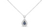 ESTATE .72CT DIAMOND & AAA SAPPHIRE 18K WHITE GOLD PEAR SHAPE FILIGREE NECKLACE