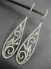 LONG 1.47CT DIAMOND 18KT WHITE GOLD FILIGREE FLOWER LEVER BACK HANGING EARRINGS
