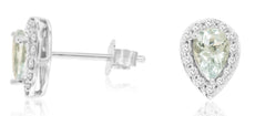 .99CT DIAMOND & AAA AQUAMARINE 14KT WHITE GOLD PEAR SHAPE & ROUND STUD EARRINGS