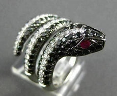ESTATE LARGE 2.91CTW MULTI COLOR DIAMOND & AAA RUBY 18K WHITE GOLD 3D SNAKE RING