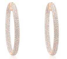 ESTATE 11.31CT DIAMOND 18K ROSE GOLD PAVE 3 ROW INSIDE OUT HOOP HANGING EARRINGS