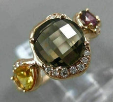 ESTATE 2.15CT ROUND DIAMOND & AAA MULTI GEM 14KT ROSE GOLD THREE STONE FUN RING