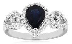 1.5CT DIAMOND & AAA SAPPHIRE 14KT WHITE GOLD PEAR SHAPE & ROUND ANNIVERSARY RING