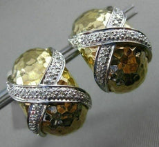 ESTATE .20CT DIAMOND 14KT WHITE & YELLOW GOLD SHINY CRISS CROSS X LOVE EARRINGS