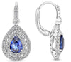 2.09CT DIAMOND & AAA SAPPHIRE 18KT WHITE GOLD PEAR SHAPE & ROUND HALO EARRINGS