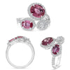 LARGE 3.89CT DIAMOND & AAA PINK SAPPHIRE 18KT WHITE GOLD OVAL 3 STONE LOVE RING