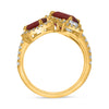 LARGE 2.88CT DIAMOND & AAA RUBY 18KT YELLOW GOLD OVAL 3 STONE FLORAL LOVE RING